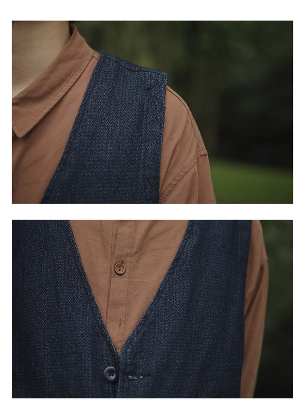 IRUMDROOM/Multi Pocket Denim Vest/dark blue