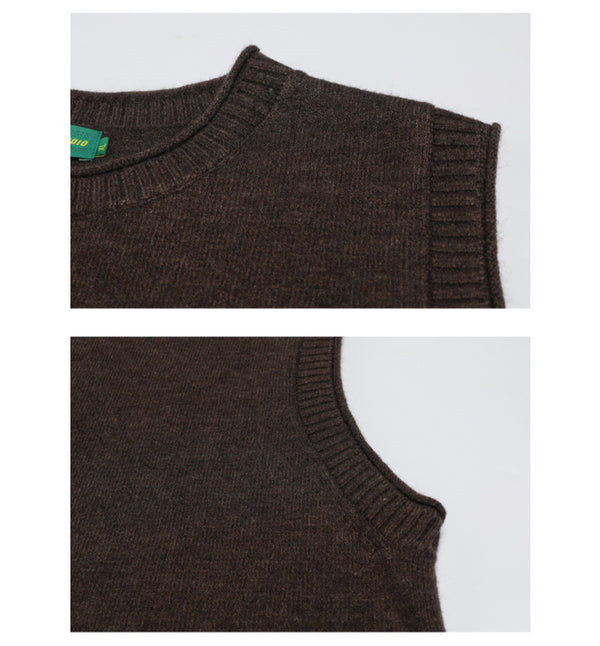 IRUMDROOM/Round Neck Knit Vest/brown