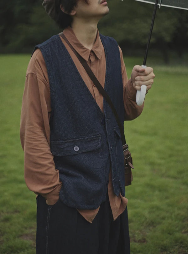 IRUMDROOM/Multi Pocket Denim Vest/dark blue
