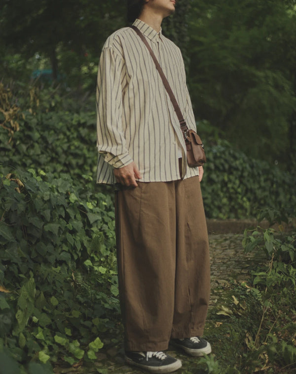 IRUMDROOM/Loose Striped Shirt/apricot/gray