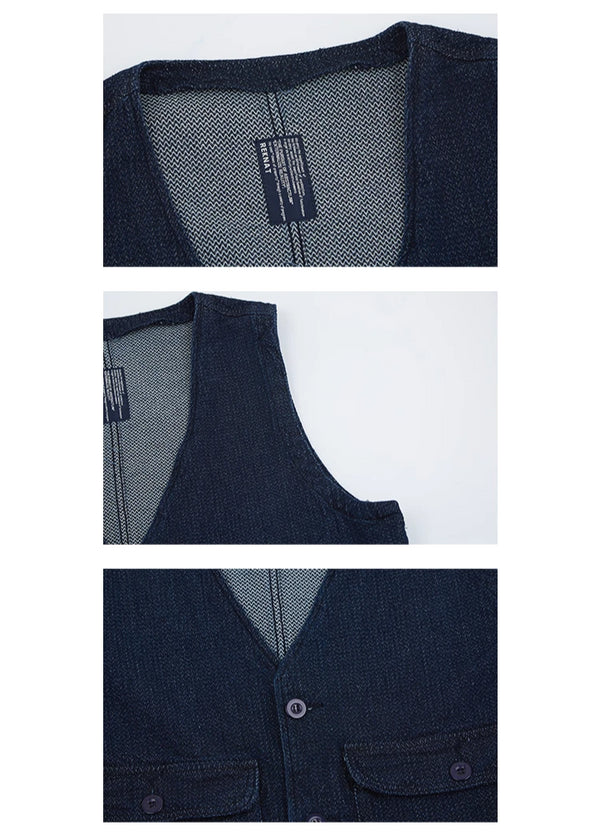 IRUMDROOM/Multi Pocket Denim Vest/dark blue
