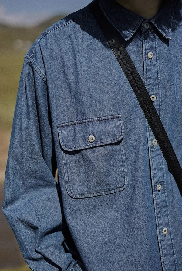 Double pocket washed denim shirt [IR837]