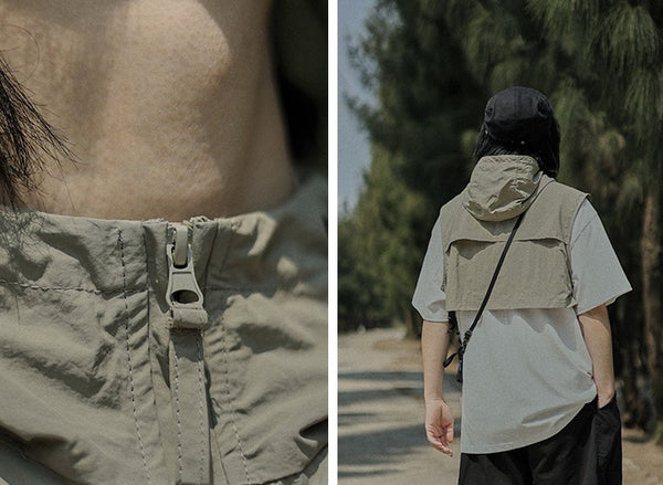 Hood zip short vest [IR768]