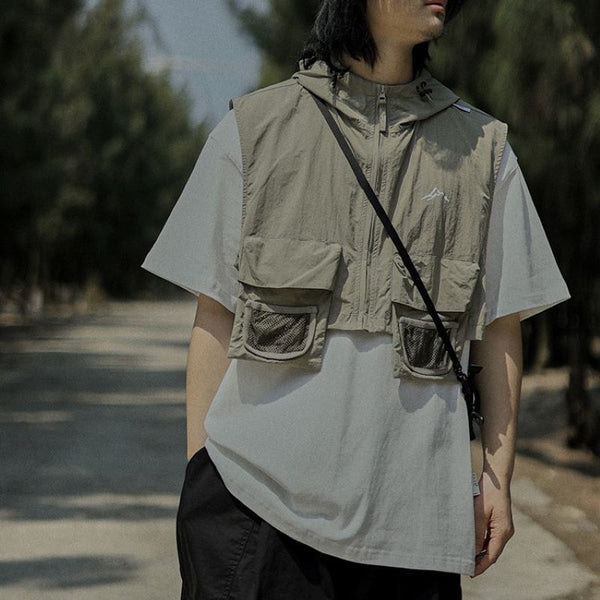 Hood zip short vest [IR768]