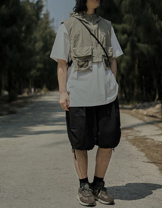 Hood zip short vest [IR768]