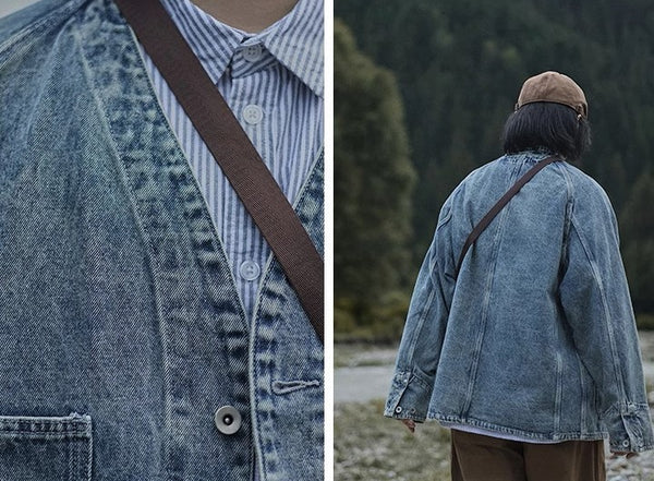 Collarless denim jacket [IR828]