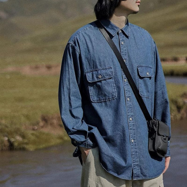 Double pocket washed denim shirt [IR837]