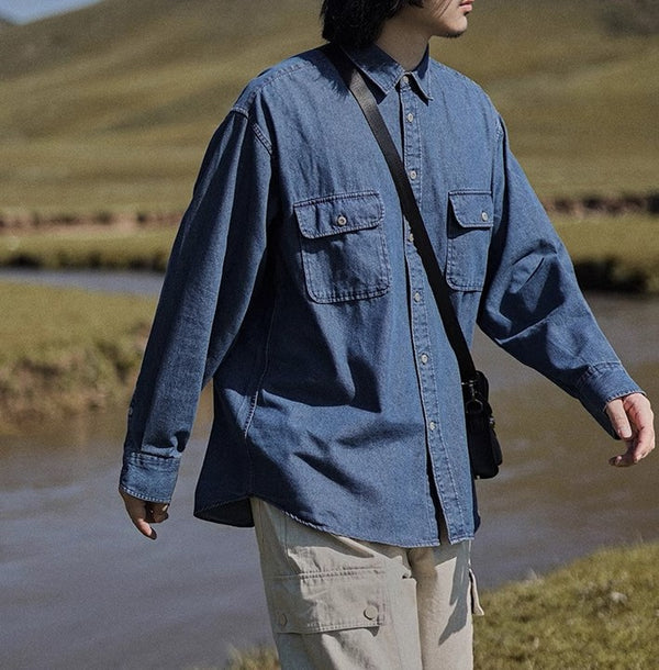 Double pocket washed denim shirt [IR837]