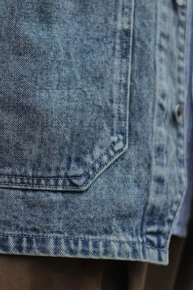 Collarless denim jacket [IR828]