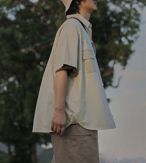 Asymmetric pocket short sleeve shirt [IR272]