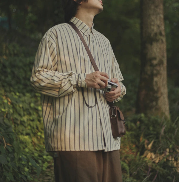 IRUMDROOM／Loose Striped Shirt／apricot／gray