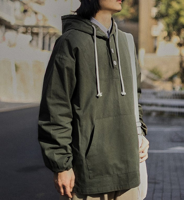 Half button hood pullover [IR704]