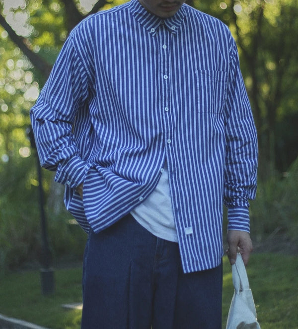 IRUMDROOM／Casual Striped Shirt／blue／light blue