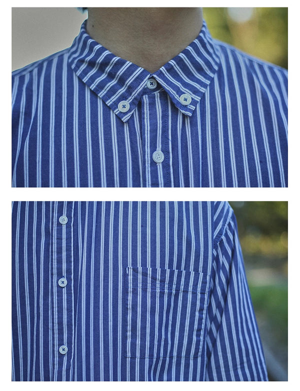 IRUMDROOM／Casual Striped Shirt／blue／light blue