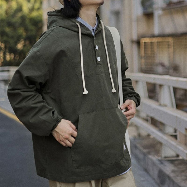 Half button hood pullover [IR704]