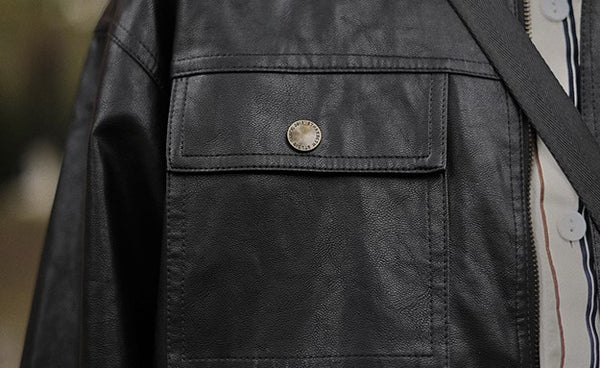 Casual leather zip jacket [IR696]