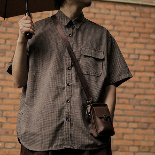 Gingham check one pocket shirt [IR519]