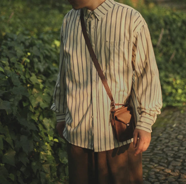 IRUMDROOM／Loose Striped Shirt／apricot／gray