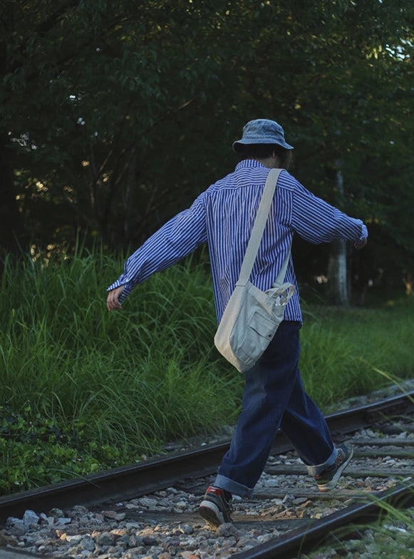 IRUMDROOM／Casual Striped Shirt／blue／light blue