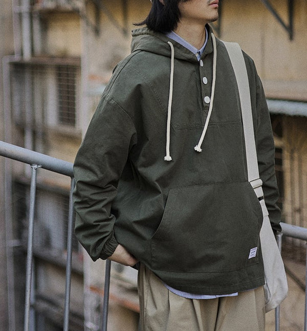 Half button hood pullover [IR704]