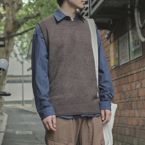 IRUMDROOM／Round Neck Knit Vest／brown