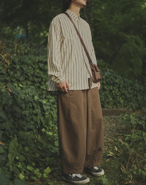 IRUMDROOM／Loose Striped Shirt／apricot／gray