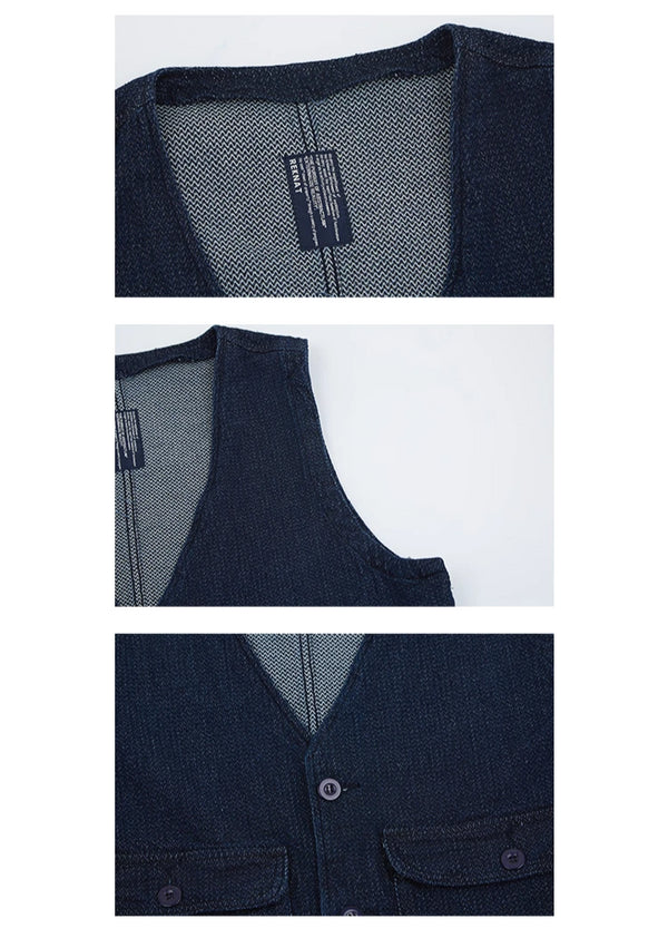 IRUMDROOM／Multi Pocket Denim Vest／dark blue
