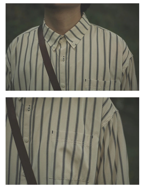 IRUMDROOM／Loose Striped Shirt／apricot／gray