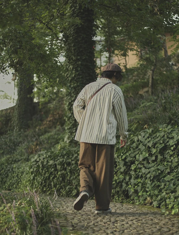 IRUMDROOM／Loose Striped Shirt／apricot／gray