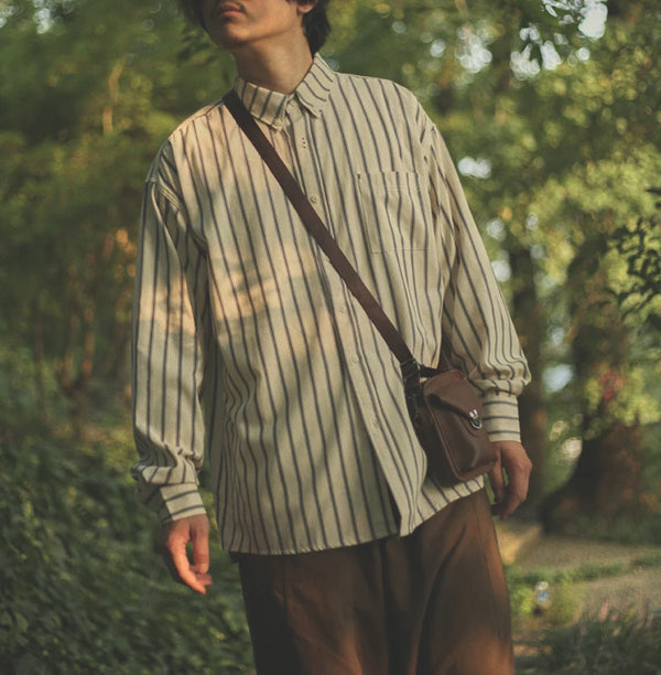 IRUMDROOM／Loose Striped Shirt／apricot／gray